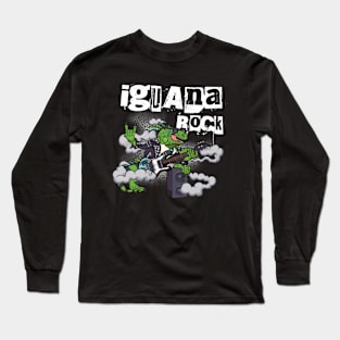 Iguana Rock Cartoon Lizard Rocker Long Sleeve T-Shirt